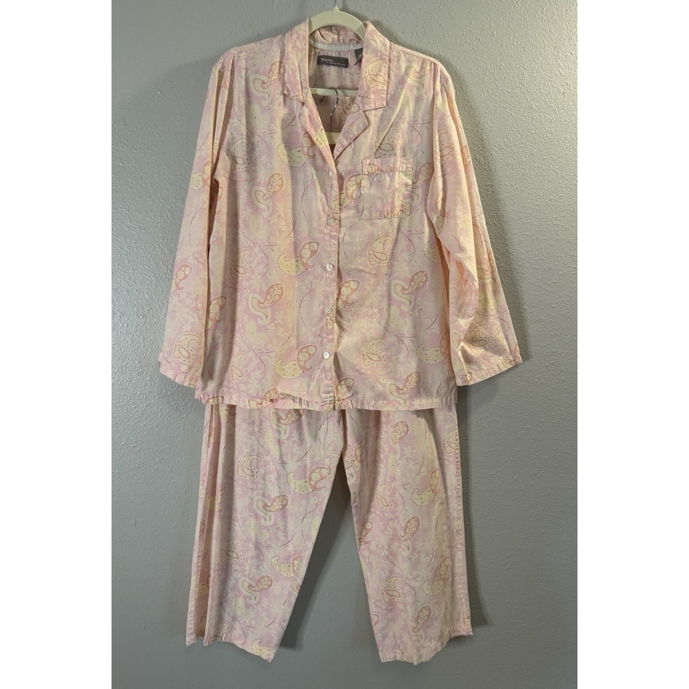 Pink Paisley 100% Cotton Pajama Set Women's L Button Front Lounge Sleepwear